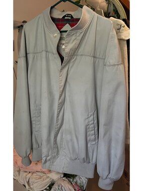 Field & Stream LT Gray Bomber Jacket Plaid Lining Button Zip Vintage Hong Kong